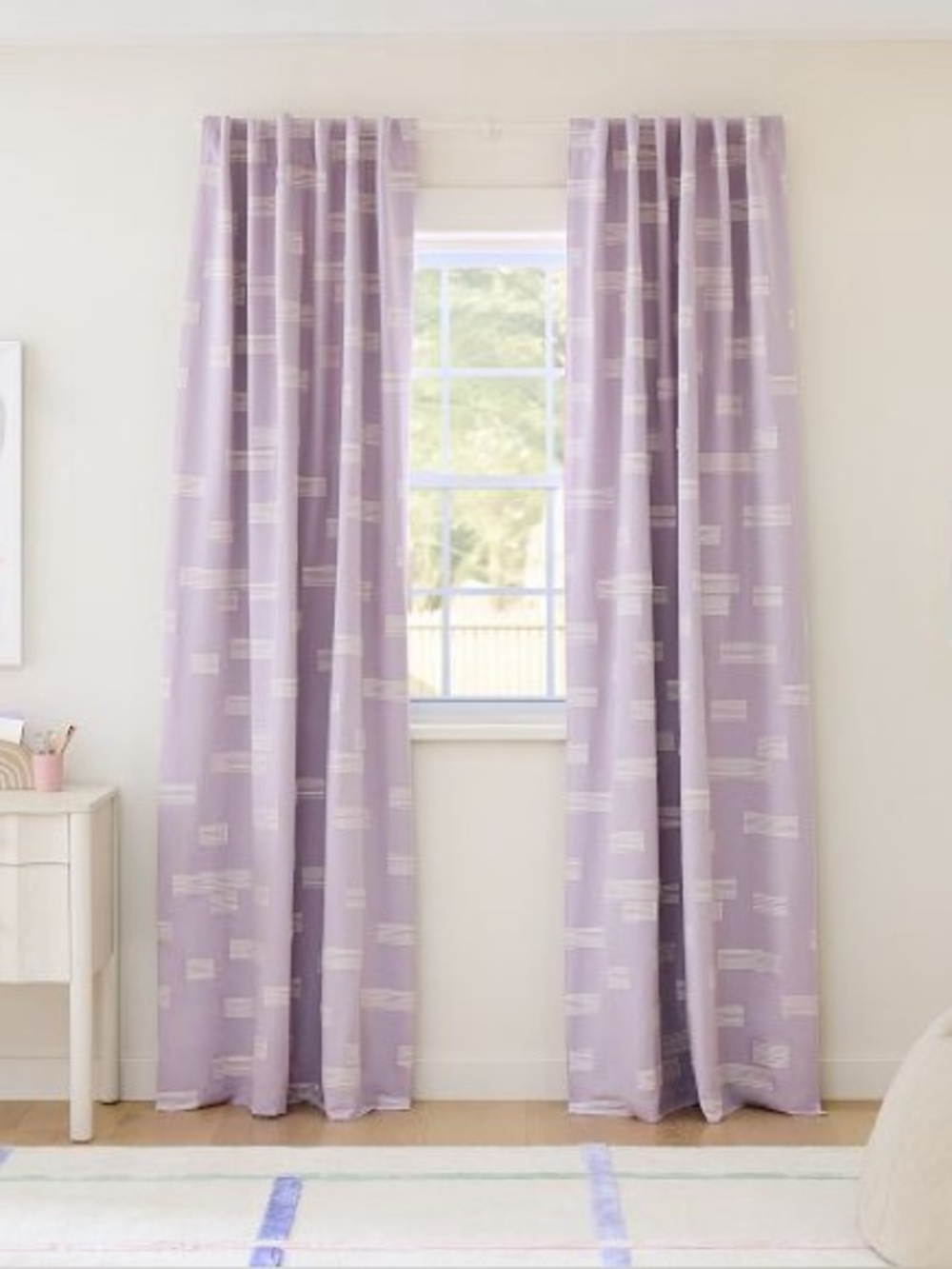 WEST ELM KIDS Set of 2 Clipped Blocks Blackout Curtains in Lavender  48”x 84”